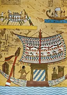 Arte Gallery: Egyptian ship on the Nile. Egyptian art. Painting