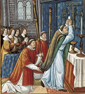 Elevation of the Sacred Host. Illustration on Gospels Elevation of the Sacred Host. Illustration on Gospels