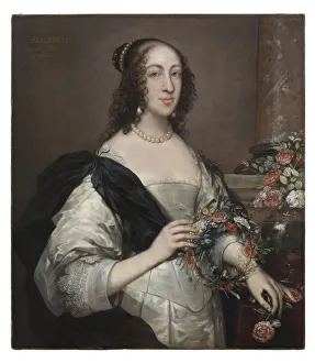 <b class=qtipBold><figcaption>Elizabeth Wray, Baroness Norris</figcaption></b><br>Portrait of Elizabeth Wray, Baroness Norris, holding a funerary wreath, oil on canvas by John Hayl, c.1638 and overpainted c.1645, in a gilded frame with moulded decoration. Date: c.1638-1645<br><em>© The Geffrye Museum of the Home / Mary Evans Picture Library</em> Elizabeth Wray, Baroness Norris