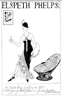 <b class=qtipBold><figcaption>Elspeth Phelps advertisement, 1920</figcaption></b><br>Advertisement for Elspeth Phelps fashion house, one of a series of highly stylised and witty adverts designed by Lady Eileen Orde (daughter of the 4th Duke of Wellington), all featuring upper class characters in various situations wearing a Phelps design. Date: 1920<br><em>© Illustrated London News Ltd/Mary Evans</em> Elspeth Phelps advertisement, 1920