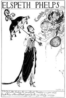 <b class=qtipBold><figcaption>Elspeth Phelps advertisement, 1920</figcaption></b><br>Advertisement for Elspeth Phelps fashion house, one of a series of highly stylised and witty adverts designed by Lady Eileen Orde (daughter of the 4th Duke of Wellington), all featuring upper class characters in various situations wearing a Phelps design. Date: 1920<br><em>© Illustrated London News Ltd/Mary Evans</em> Elspeth Phelps advertisement, 1920
