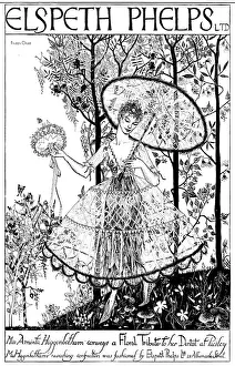 <b class=qtipBold><figcaption>Elspeth Phelps advertisement, 1920</figcaption></b><br>Advertisement for Elspeth Phelps fashion house, one of a series of highly stylised and witty adverts designed by Lady Eileen Orde (daughter of the 4th Duke of Wellington), all featuring upper class characters in various situations wearing a Phelps design. Date: 1920<br><em>© Illustrated London News Ltd/Mary Evans</em> Elspeth Phelps advertisement, 1920