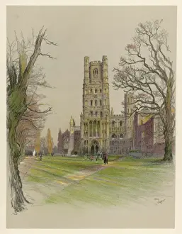 Prints of Ely Cathedral, Cambridgeshire Cambridgeshire Prints: 1924 Ely Cathedral Print, Cambridgeshire