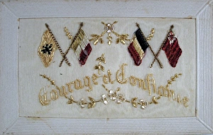 Embroidered silk on card - Allied flags Embroidered silk on card - Allied flags