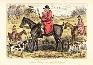 English huntsman in hunting pinks sitting on a horse English huntsman in hunting pinks sitting on a horse