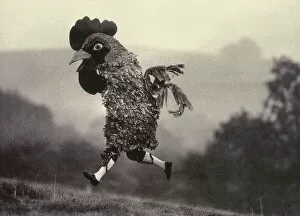 Postcard Collection: English Lunacy - A man dressed as a chicken running wild and free across a field and up a small hill