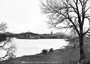 Prints of Enniskillen from Portora - a view to the town from shore below Portora. (Location: Northern Ireland: County Fermanagh: Enniskillen). Date: circa early 1900s County Fermanagh Prints: Early 20th Century Print of Enniskillen from Portora