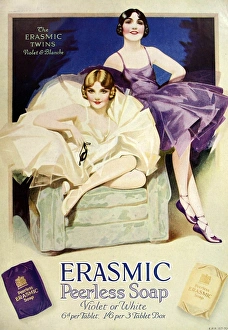 <b class=qtipBold><figcaption>Erasmic Peerless Soap</figcaption></b><br>Advertisement from 1929 for 'Erasmic' soap featuring 'The Erasmic Twins', Violet and Blanche.<br><em>© Mary Evans Picture Library 2015 - https://copyrighthub.org/s0/hub1/creation/maryevans/MaryEvansPictureID/10216175</em> Erasmic Peerless Soap