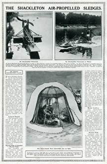 Ernest Shackletons air-propelled sledges, and a tent Ernest Shackletons air-propelled sledges, and a tent