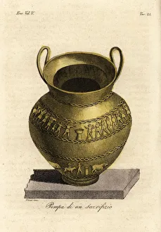 Etruscan sacrificial rites depicted on a gilded silver vase Etruscan sacrificial rites depicted on a gilded silver vase