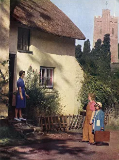 Evacuee arriving at her new home with the Billeting Officer Evacuee arriving at her new home with the Billeting Officer