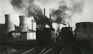 Evocative Railway scene with Cooling Towers Evocative Railway scene with Cooling Towers