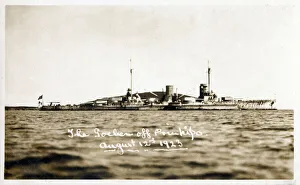 The Ex-German Battleship Goeben being guarded by the Sirdas and Sparrowhawk (Destroyers) The Ex-German Battleship Goeben being guarded by the Sirdas and Sparrowhawk (Destroyers)