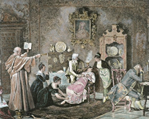 Cleric Gallery: Exorcism. Cleric doing a spell against the evil spirit