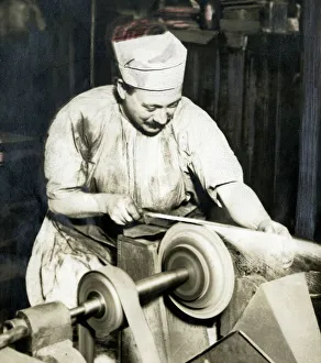 Expert grinder at Wilkinson Sword Works, WW1 Expert grinder at Wilkinson Sword Works, WW1