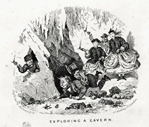 Exploring a cavern, comical Victorian pastime Exploring a cavern, comical Victorian pastime