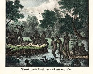 Extinct Palawa or Palervar aborigines fishing Extinct Palawa or Palervar aborigines fishing
