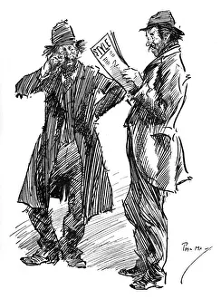 Two extremely ragged men reading a smart fashion magazine Two extremely ragged men reading a smart fashion magazine