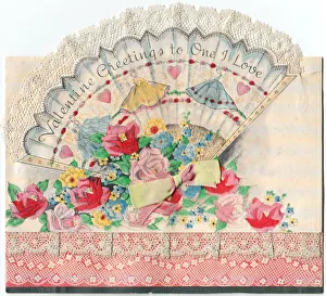 Fan with lace and flowers on a Valentine card Fan with lace and flowers on a Valentine card