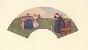 Holme Gallery: Fan painted on silk by Henri Cassiers: Dutch