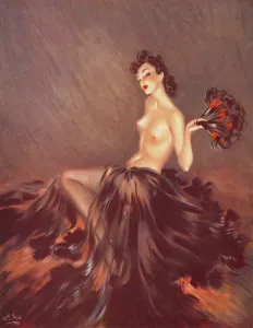 <b class=qtipBold><figcaption>Fantasie by David Wright</figcaption></b><br>Fantasie by David Wright. Wright produced a series of over 160 illustrations or 'pin-ups' for 'The Sketch' during the 1940's. David Wright's 'Lovelies' proved hugely popular and adorned practically every military mess, bunker, dormitory or club room in the country during World War II.<br><em>© Estate of David Wright/ILN/Mary Evans Picture Library</em> Fantasie by David Wright