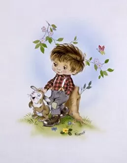 Fantasy Illustration - young boy and rabbit