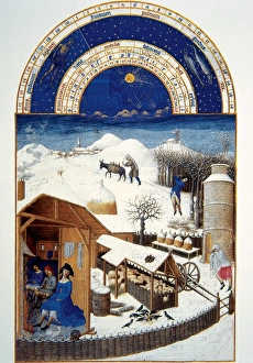 Farm work during the winter. Miniature of Les Tres Riches H Farm work during the winter. Miniature of Les Tres Riches H