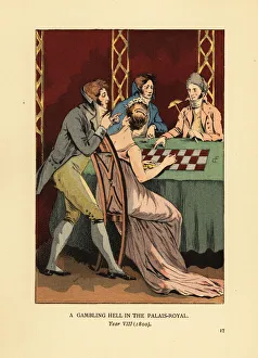 Fashionable Incroyables in a gambling den, 1800 Fashionable Incroyables in a gambling den, 1800