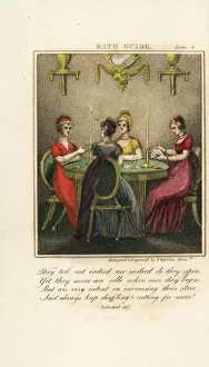 Four fashionable Regency ladies playing cards