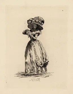 Fashionable woman in giant bonnet., era of Marie Antoinette Fashionable woman in giant bonnet., era of Marie Antoinette
