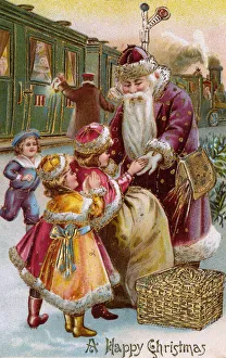 Father Christmas distributing gifts - children rail station Father Christmas distributing gifts - children rail station