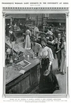 Female and male undergraduates in laboratory, July 1908 Female and male undergraduates in laboratory, July 1908