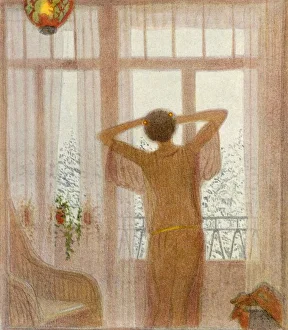 <b class=qtipBold><figcaption>Female Type/Scanty Dress</figcaption></b><br>A woman stands at the window at twilight in a transparent dressing gown.<br><em>© Mary Evans Picture Library</em> Female Type/Scanty Dress