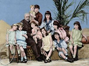 Ferdinand de Lesseps (1805-1894) with his family. Engraving Ferdinand de Lesseps (1805-1894) with his family. Engraving