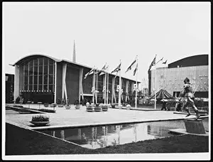 Print of the Festival of Britains Royal Festival Hall and Lion and Unicorn Pavilion