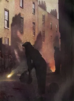 Fighting incendiary bombs in the street Fighting incendiary bombs in the street