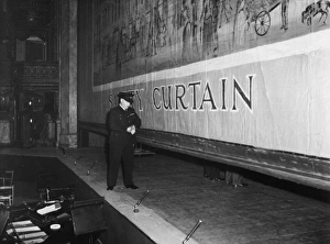 Fire prevention officer checking safety curtain Fire prevention officer checking safety curtain