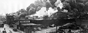 Fire at supply depot, Limmer Wharf, Barking, Essex Fire at supply depot, Limmer Wharf, Barking, Essex