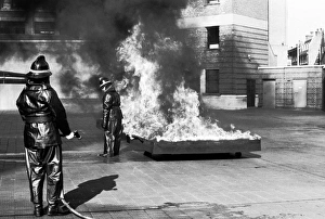 Images Dated 31st May 1965: Fire uniform heat tests at Lambeth HQ