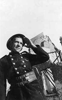 Firefighter in a flying bomb film, WW2 Firefighter in a flying bomb film, WW2