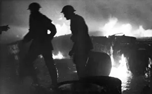 Firefighters in action, Mitcham, Surrey, WW2 Firefighters in action, Mitcham, Surrey, WW2