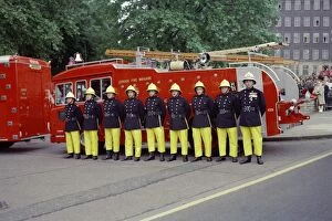 Seventies Gallery: Firefighters on parade in front of their appliance