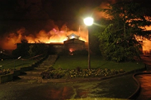 Firefighters working at scene of fire in Carshalton, Surrey Firefighters working at scene of fire in Carshalton, Surrey