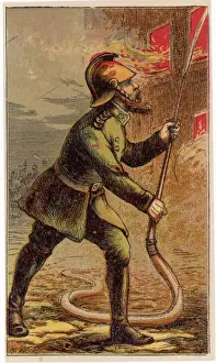 Victorian Fireman with Hosepipe Print