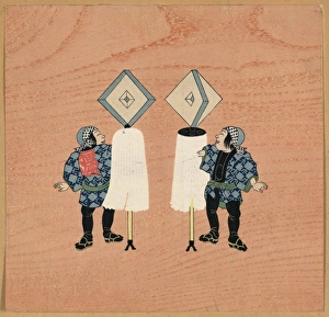 Two firemen holding the standards of their companies Two firemen holding the standards of their companies
