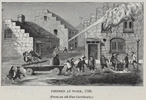 Firemen at work, 1733 (From an old Fire Certificate) Firemen at work, 1733 (From an old Fire Certificate)