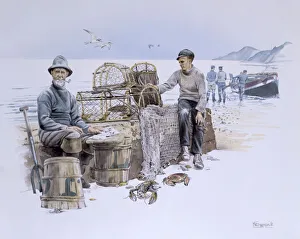 Fork Gallery: Fishermen by the sea with lobster / crab pots