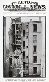 A five-storey dwellings heavily damaged by a bomb by a zeppelin attack. Date: 1916 A five-storey dwellings heavily damaged by a bomb by a zeppelin attack. Date: 1916