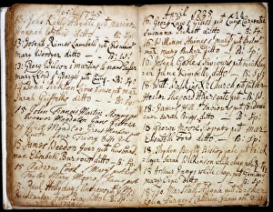 <b class=qtipBold><figcaption>Fleet prison baptisms</figcaption></b><br>Baptisms in the Fleet prison, Mottram's notebook, April 1725 Date: 1725<br><em>© Mary Evans / National Archives</em> Fleet prison baptisms