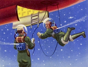 <b class=qtipBold><figcaption>Floating in Space</figcaption></b><br>Crew of a Space Rocket in Free Flight Outside their Vehicle<br><em>© Mary Evans Picture Library</em> Floating in Space